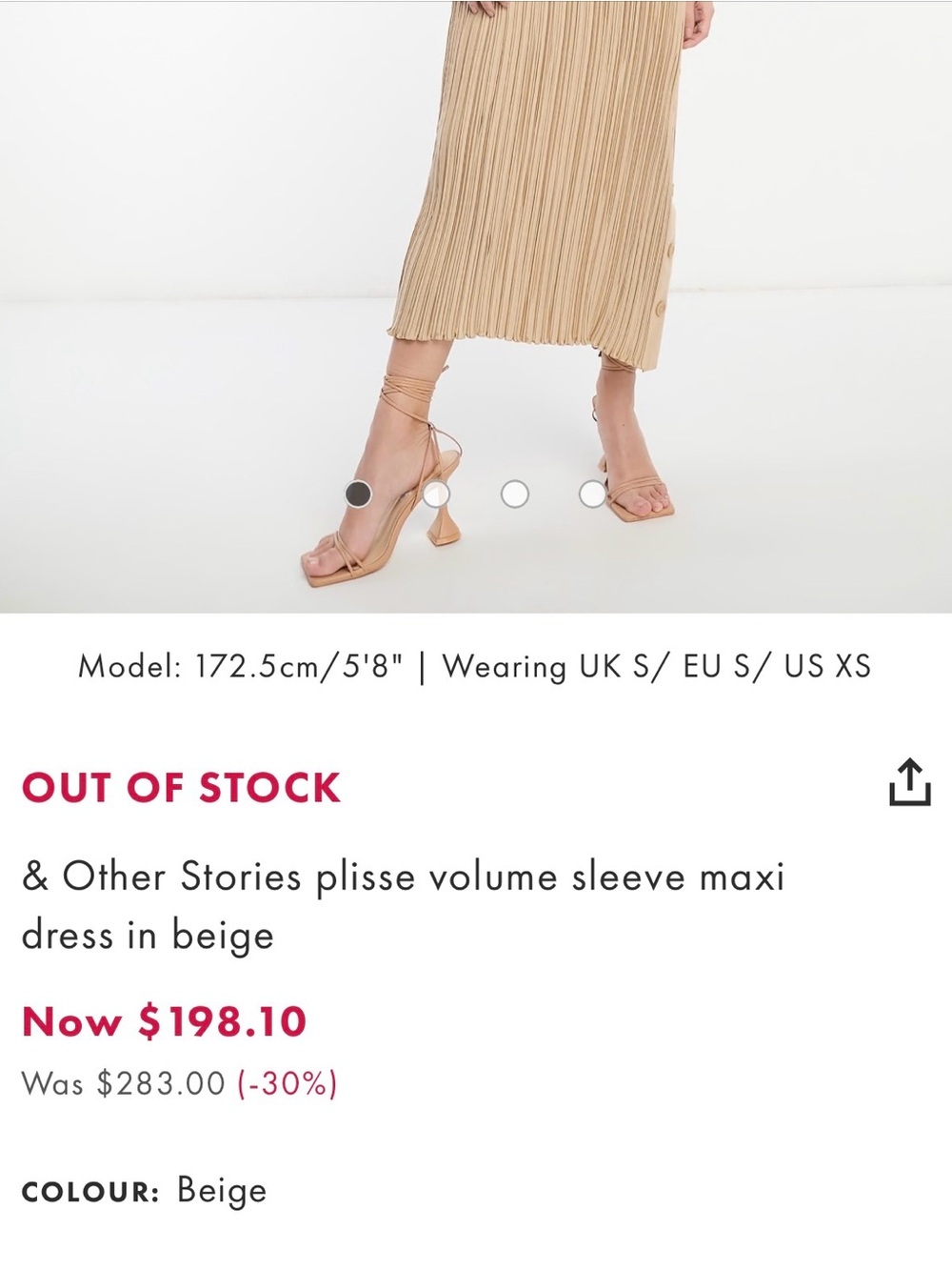 And Other Stories: NWT Pleated Beige Midi Dress - Textured Ribbed Design! CHIC - Picture 2 of 6